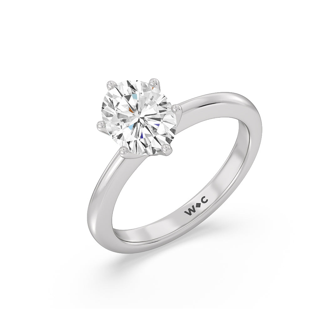 Luminous Six Prong Solitaire Diamond Ring with Oval Cut Diamond in 14KT Platinum view 3