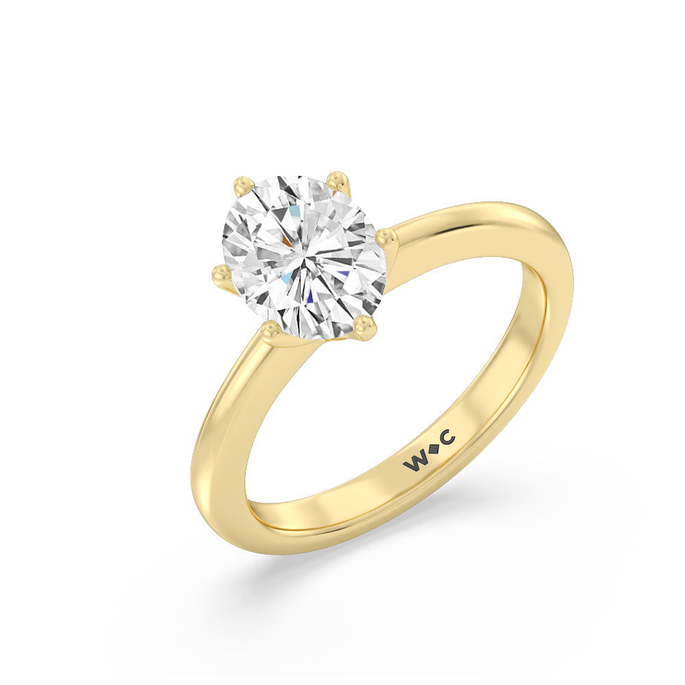 Luminous Six Prong Solitaire Diamond Ring with Oval Cut Diamond in 14KT Yellow Gold view 3