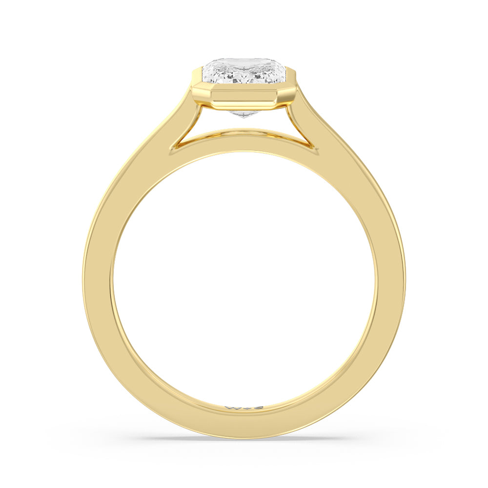 Bezel Solitaire Engagement Ring with Emerald Cut Diamond in 14KT Yellow Gold view 2
