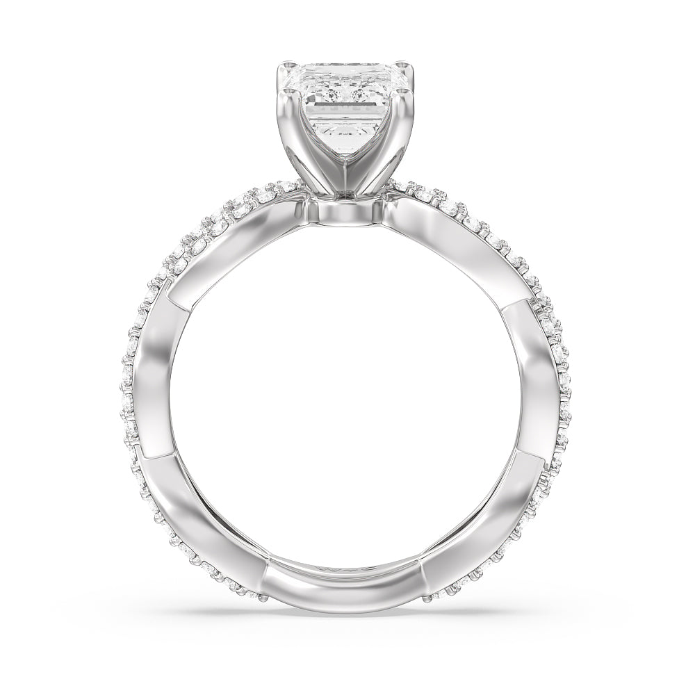 Emerald Cut Infinity Winding Diamond Engagement Ring with Lab Grown Diamond in 14KT Platinum view 2