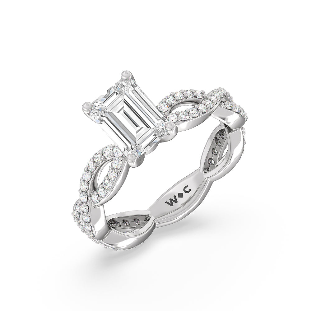 Emerald Cut Infinity Winding Diamond Engagement Ring with Lab Grown Diamond in 14KT Platinum view 3