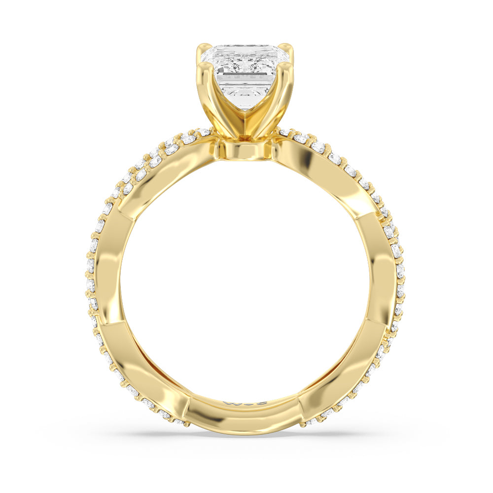 Emerald Cut Infinity Winding Diamond Engagement Ring with Lab Grown Diamond in 14KT Yellow Gold view 2