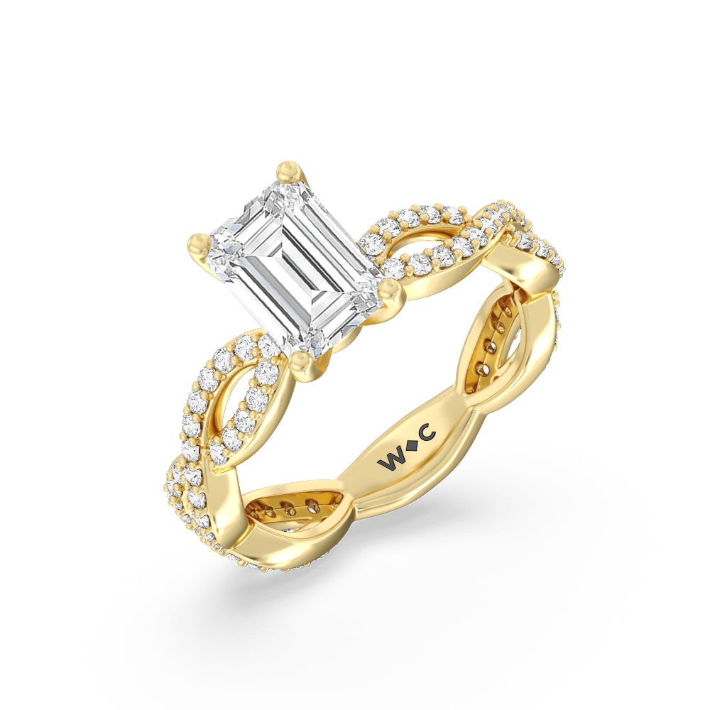 Emerald Cut Infinity Winding Diamond Engagement Ring with Lab Grown Diamond in 14KT Yellow Gold view 3