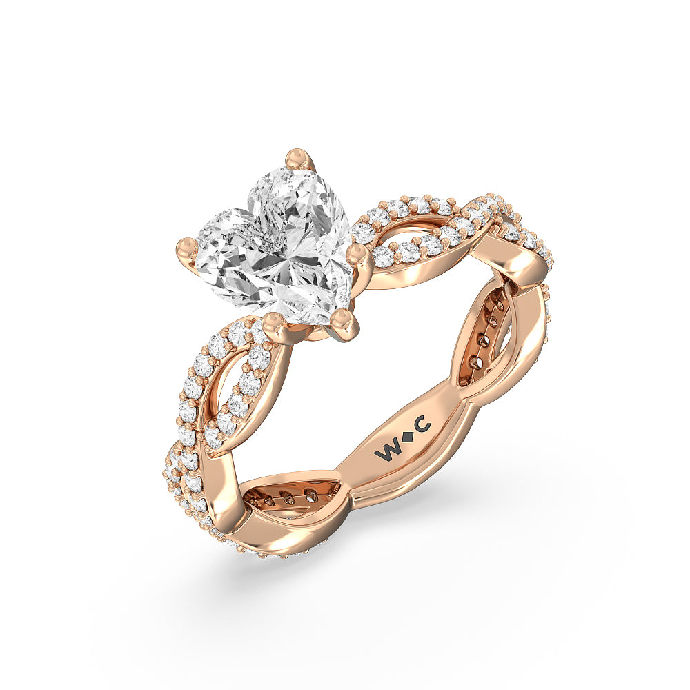 Heart Cut Infinity Winding Diamond Engagement Ring with Lab Grown Diamond in 14KT Rose Gold view 3