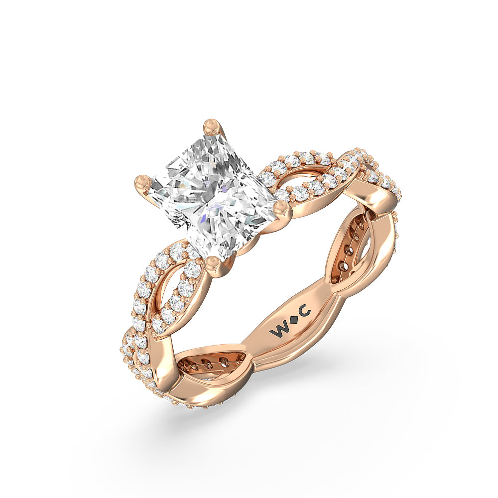 Radiant Cut Infinity Winding Diamond Engagement Ring with Lab Grown Diamond in 14KT Rose Gold view 3