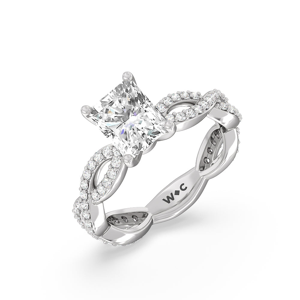 Radiant Cut Infinity Winding Diamond Engagement Ring with Lab Grown Diamond in 14KT Platinum view 3