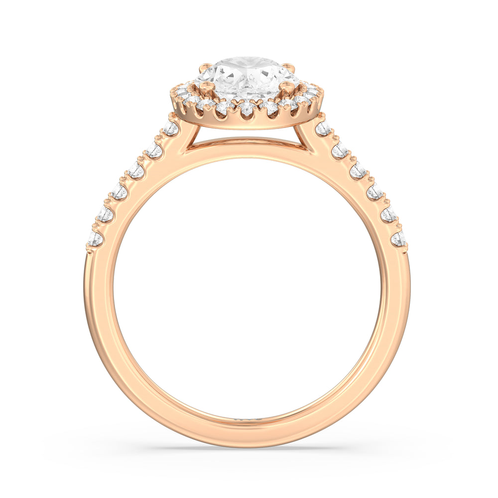 Pave Halo Engagement Ring with Oval Cut Diamond in 14KT Rose Gold view 2