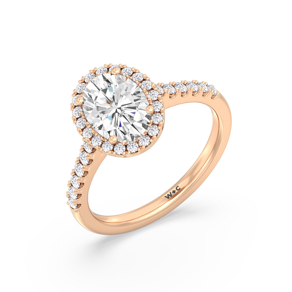 Pave Halo Engagement Ring with Oval Cut Diamond in 14KT Rose Gold view 3