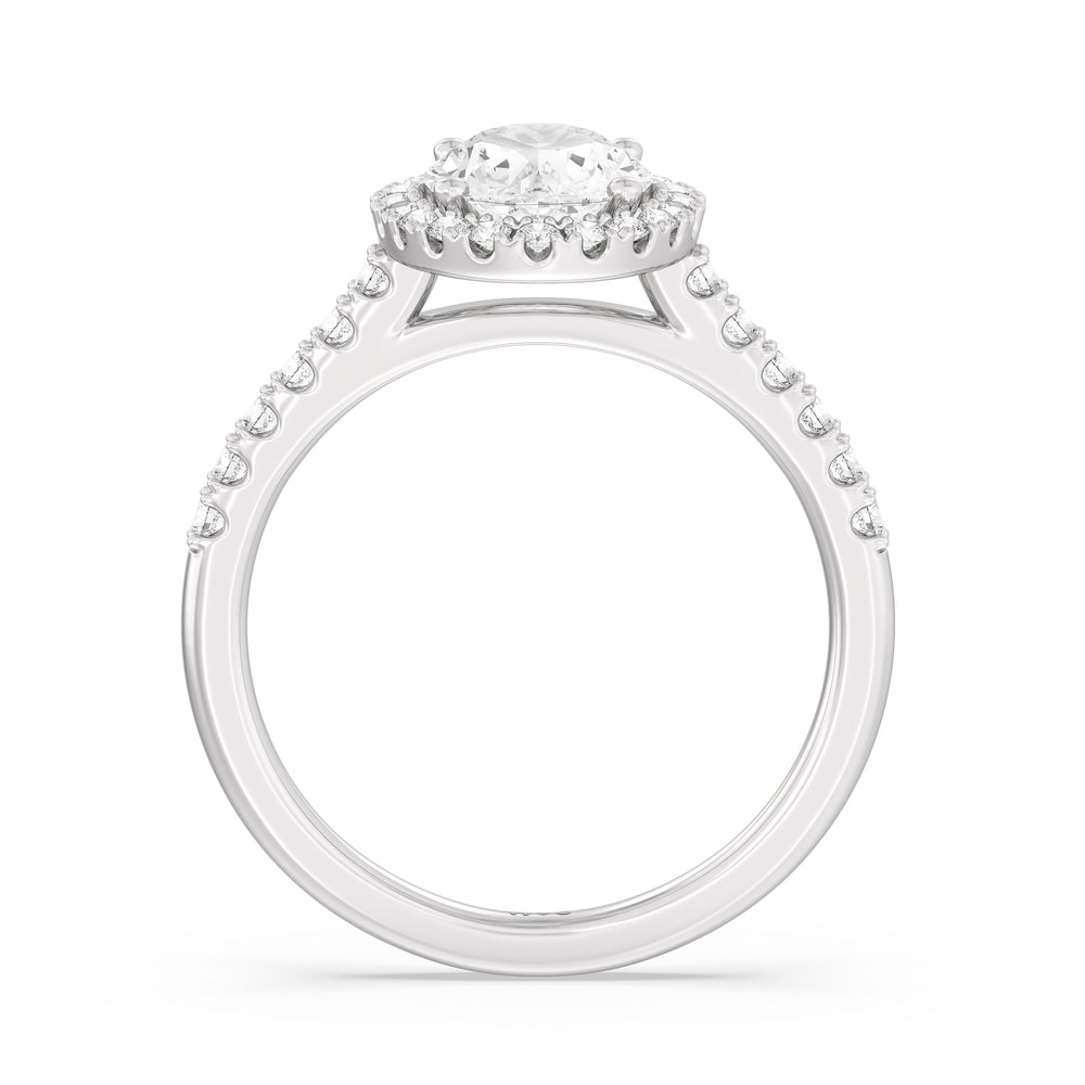 Pave Halo Engagement Ring with Oval Cut Diamond in 14KT Platinum view 2