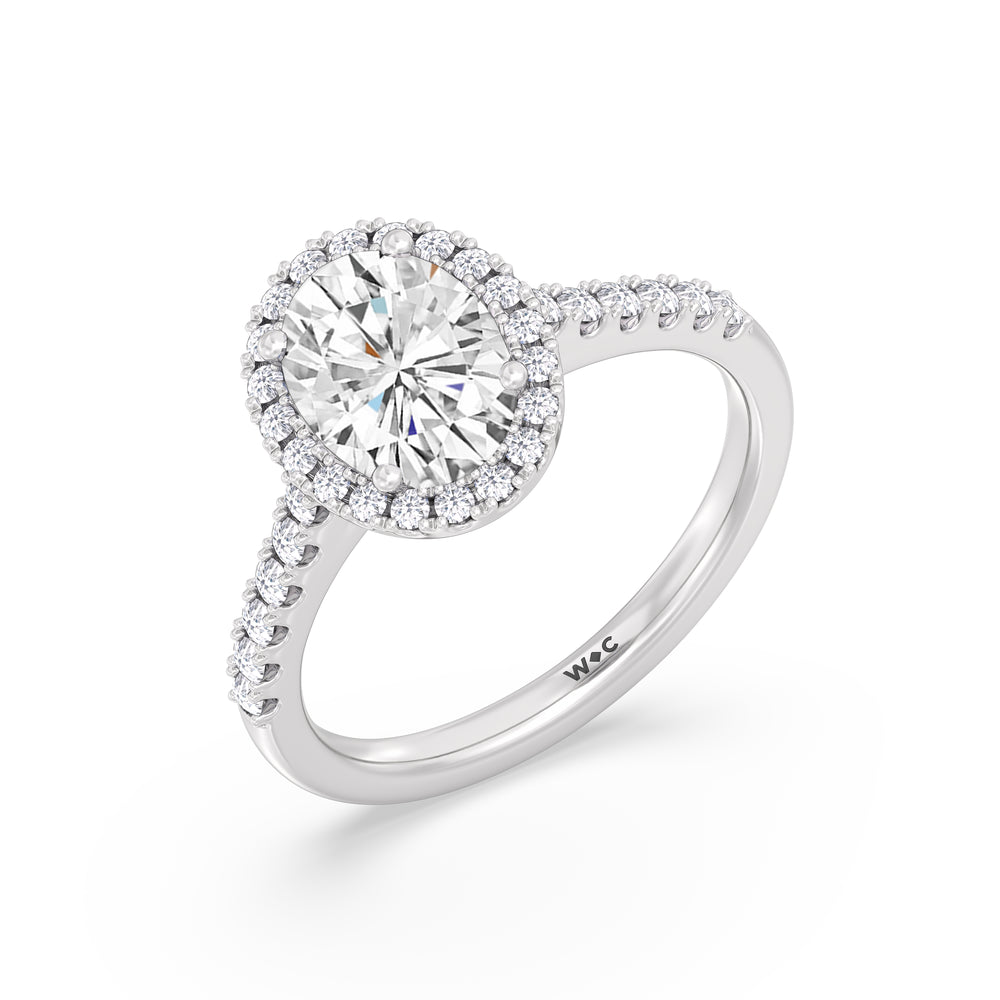 Pave Halo Engagement Ring with Oval Cut Diamond in 14KT Platinum view 3