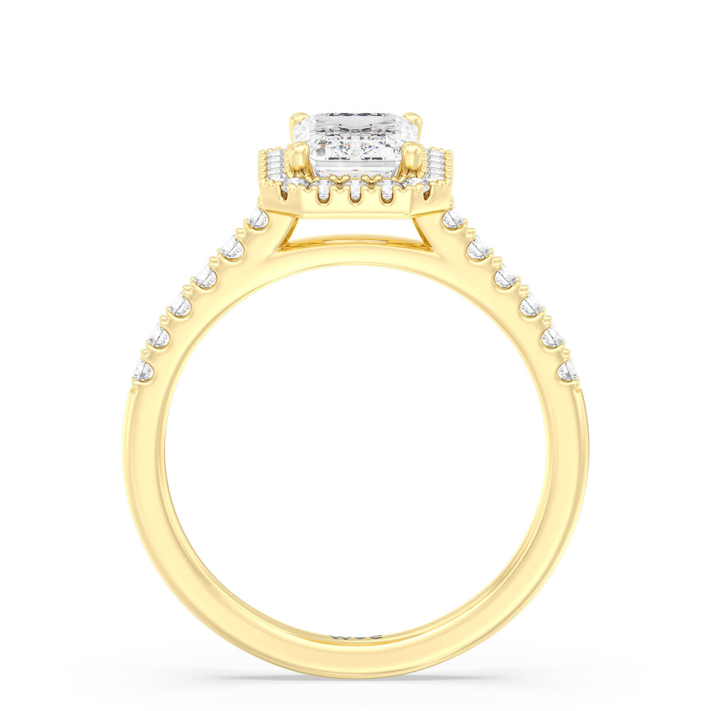 Pave Halo Engagement Ring with Emerald Cut Diamond in 14KT Yellow Gold view 2