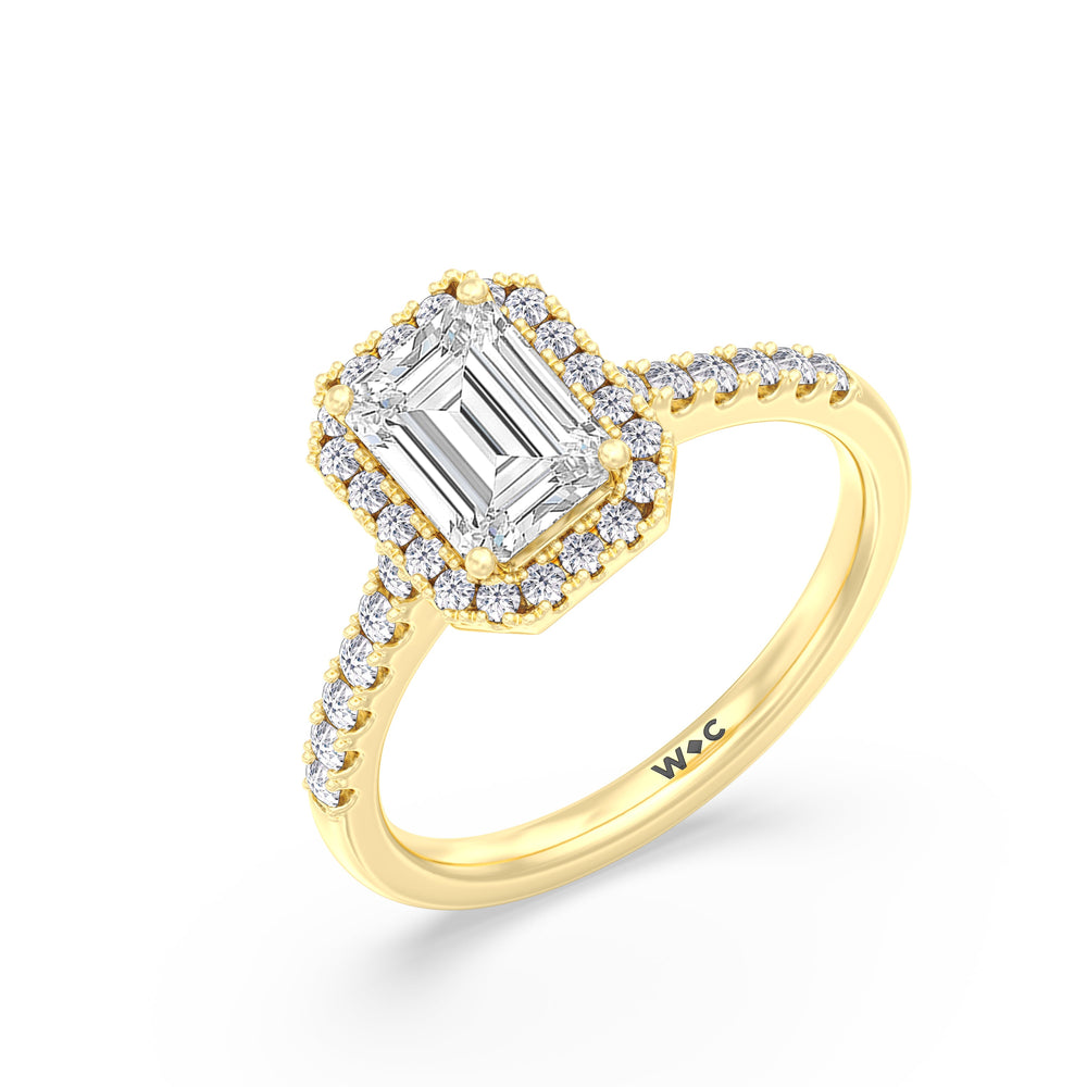 Pave Halo Engagement Ring with Emerald Cut Diamond in 14KT Yellow Gold view 3