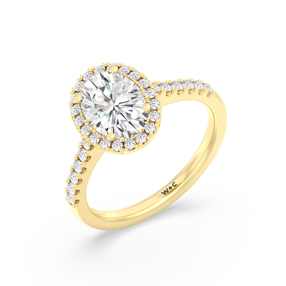 Pave Halo Engagement Ring with Oval Cut Diamond in 14KT Yellow Gold view 3