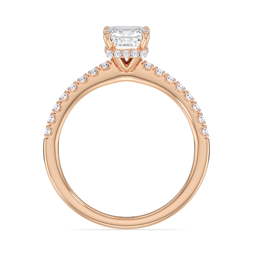 Emerald Cut Petite Pave Hidden Halo Engagement Ring (E+ VVS+) with Lab Grown Diamond in 14KT Rose Gold view 2