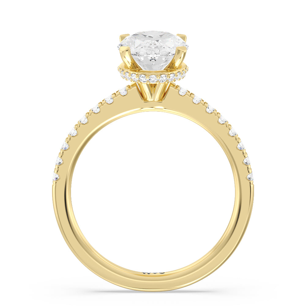 Petite Pave Hidden Halo Engagement Ring with Oval Cut Diamond in 14KT Yellow Gold view 3