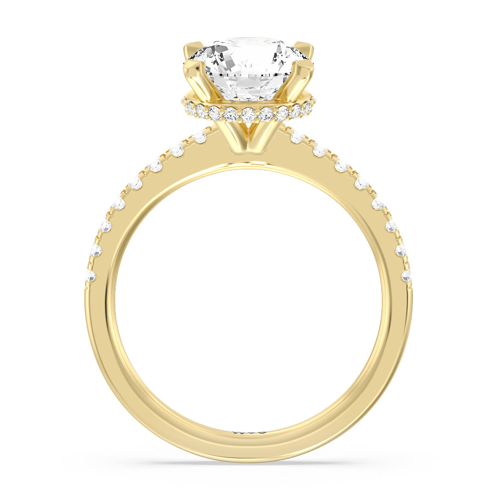 Petite Pave Hidden Halo Engagement Ring with Round Cut Diamond in 14KT Yellow Gold view 3