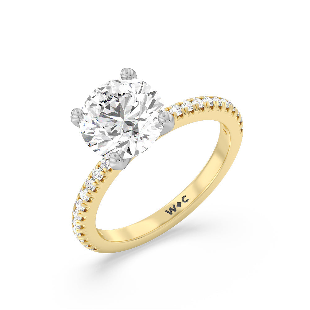 Petite Pave Hidden Halo Engagement Ring with Round Cut Diamond in 14KT White & Yellow Gold view 3