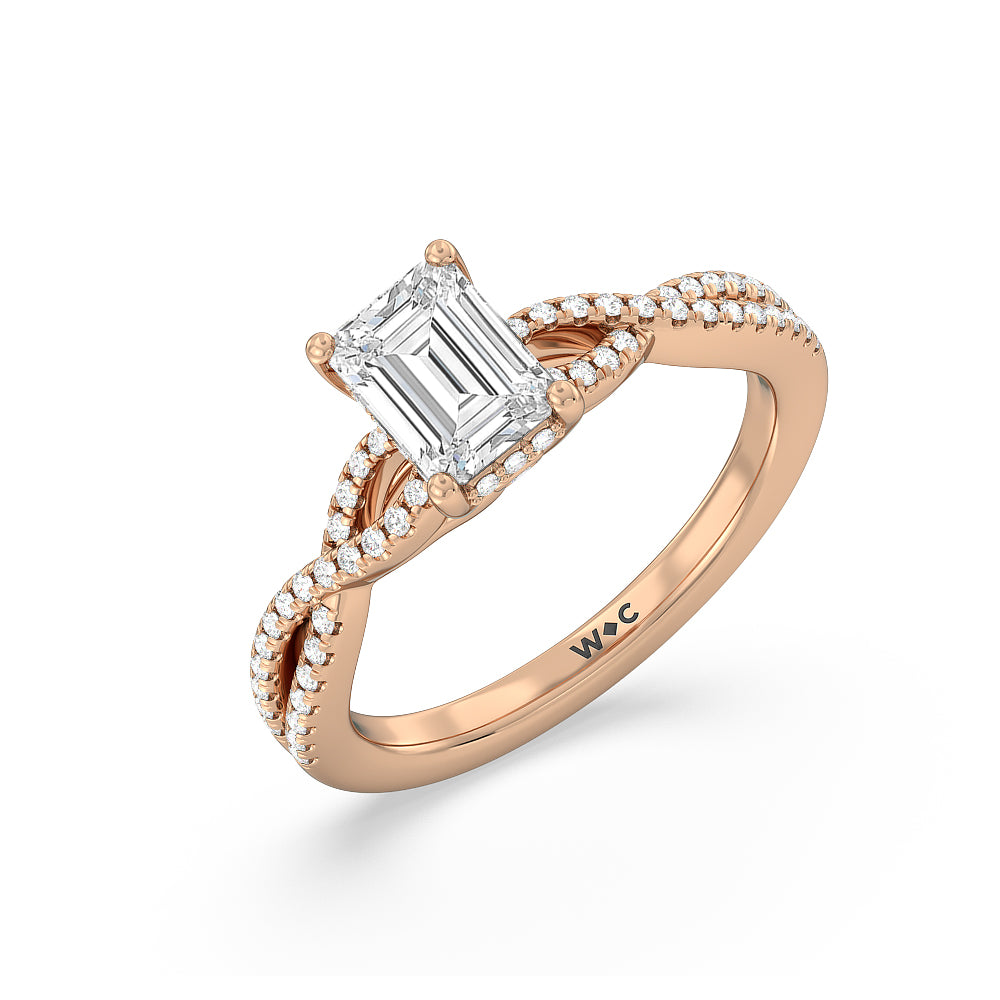 Emerald Cut Twist Hidden Accent Engagement Ring with Lab Grown Diamond in 14KT Rose Gold view 3