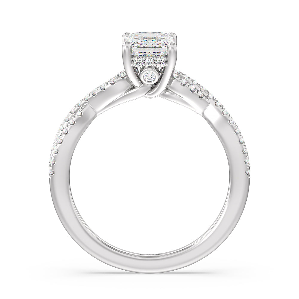 Emerald Cut Twist Hidden Accent Engagement Ring with Lab Grown Diamond in 14KT Platinum view 2
