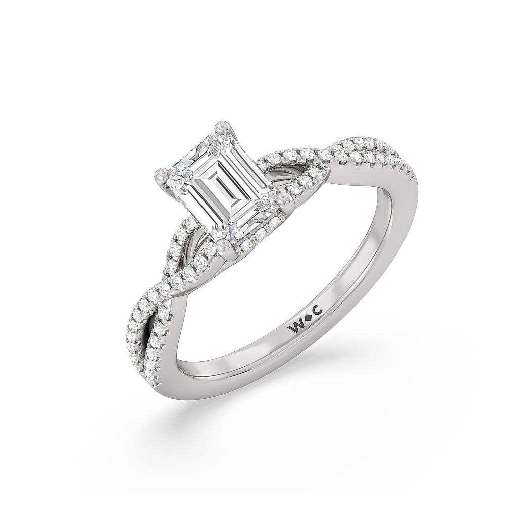 Emerald Cut Twist Hidden Accent Engagement Ring with Lab Grown Diamond in 14KT Platinum view 3