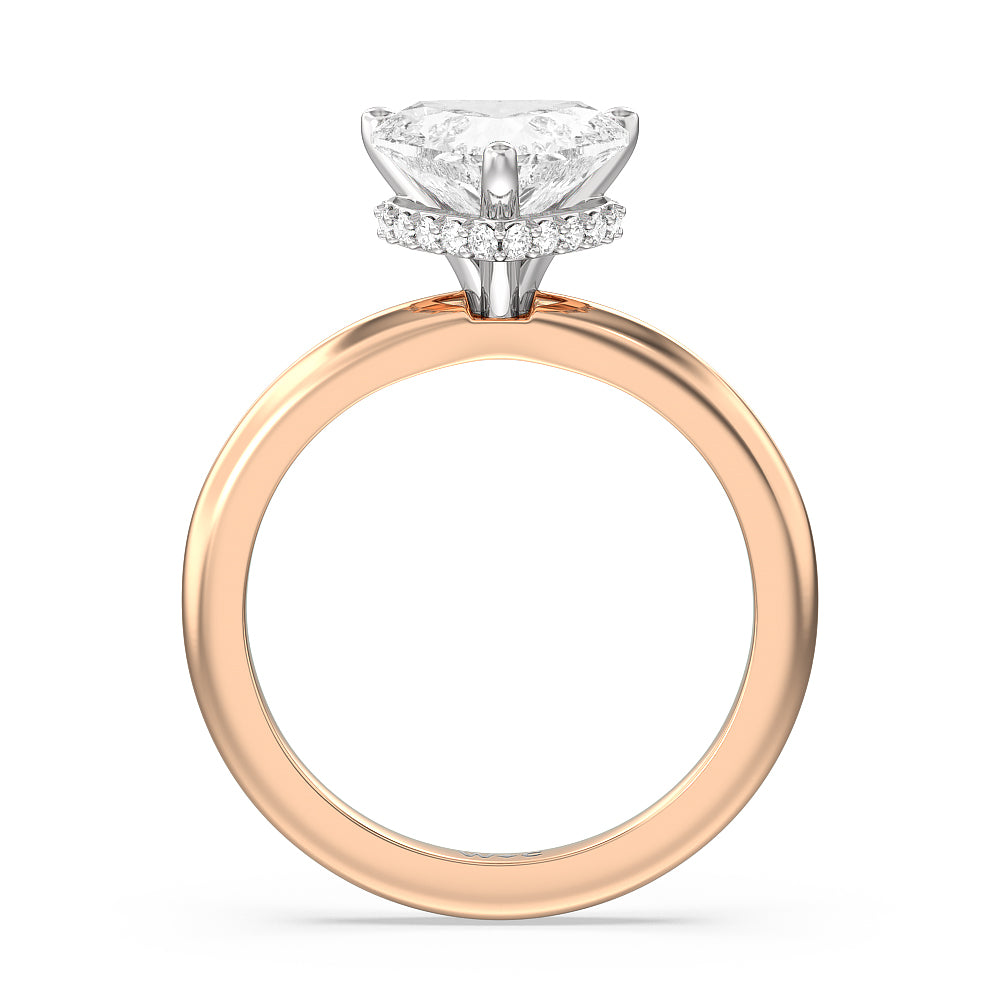 Modern Fine Line Hidden Halo Engagement Ring with Heart Cut Diamond in 14KT White & Rose Gold view 2