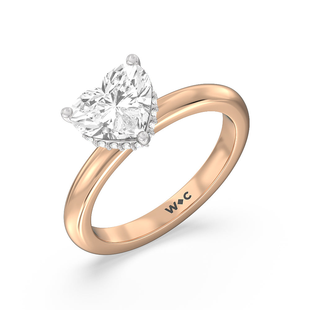Modern Fine Line Hidden Halo Engagement Ring with Heart Cut Diamond in 14KT White & Rose Gold view 3