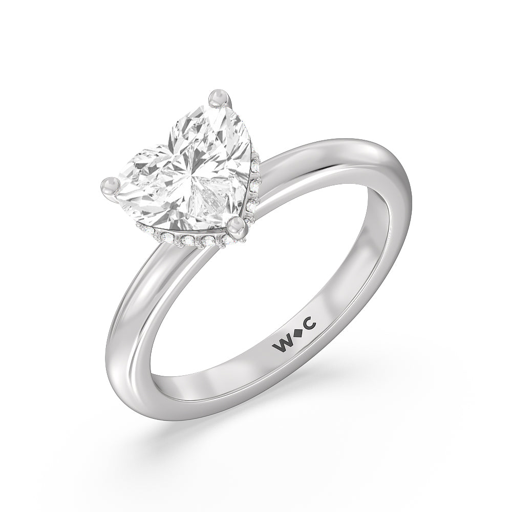 Modern Fine Line Hidden Halo Engagement Ring with Heart Cut Diamond in 14KT Platinum view 3