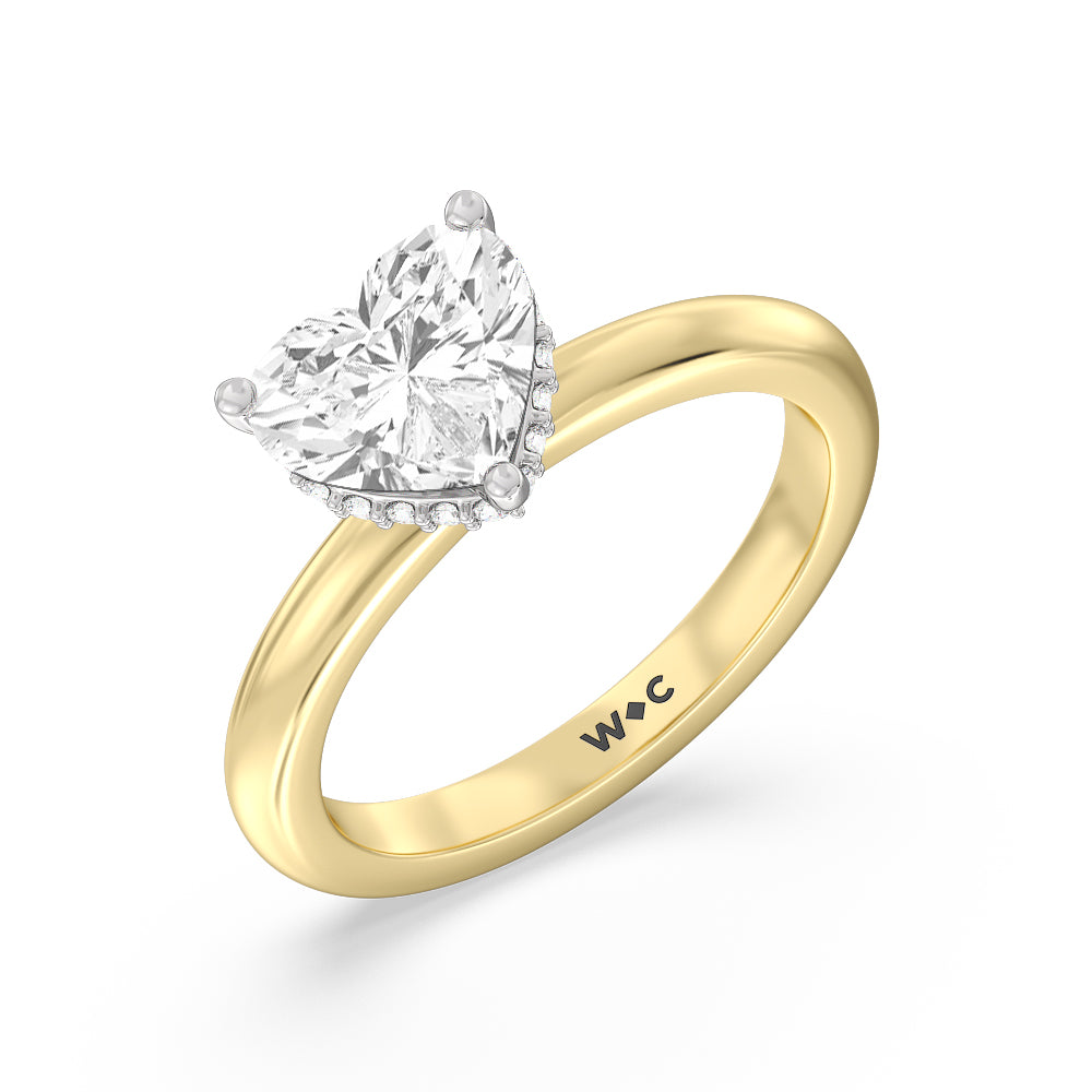 Modern Fine Line Hidden Halo Engagement Ring with Heart Cut Diamond in 14KT White & Yellow Gold view 3