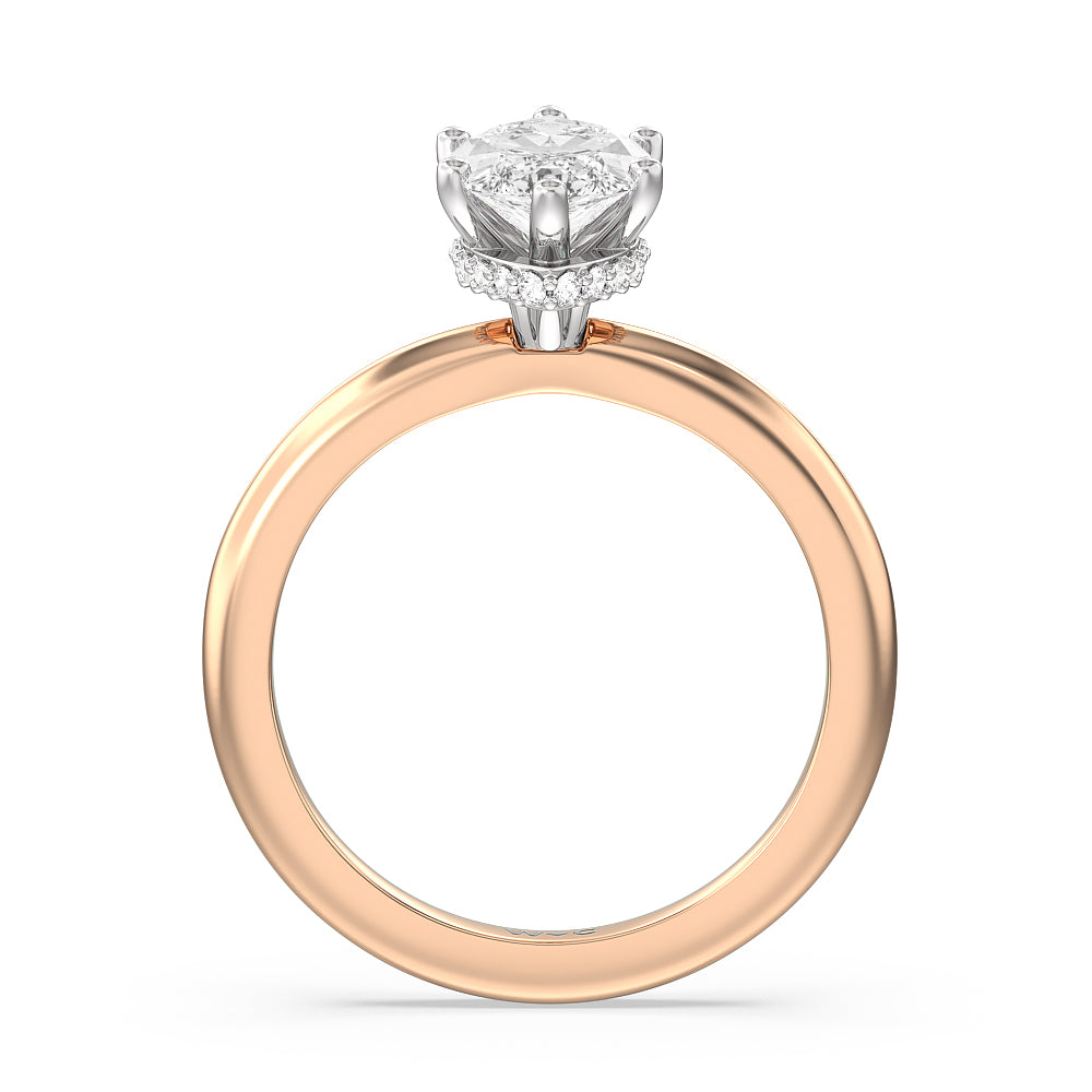 Modern Fine Line Hidden Halo Engagement Ring with Marquise Cut Diamond in 14KT White & Rose Gold view 2