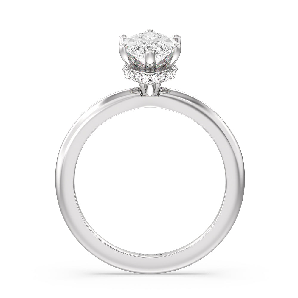 Modern Fine Line Hidden Halo Engagement Ring with Marquise Cut Diamond in 14KT Platinum view 2