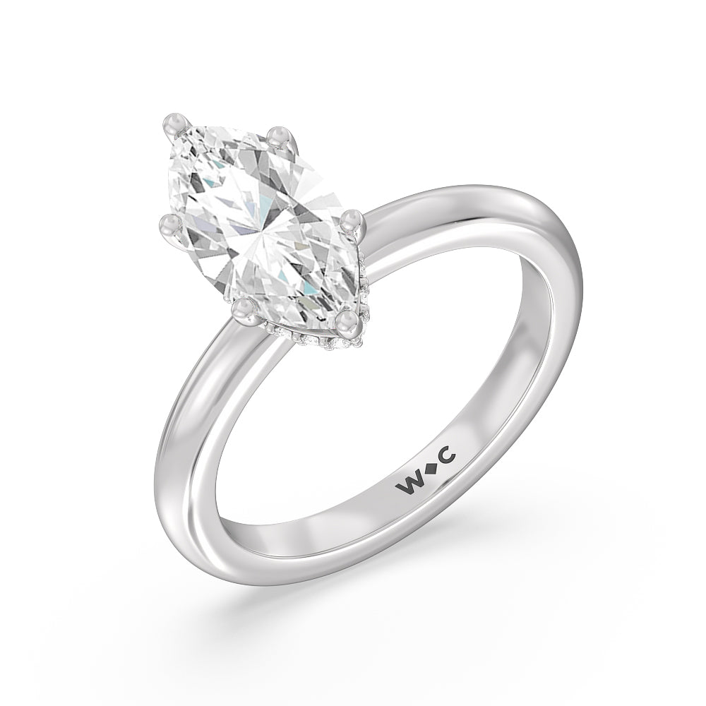 Modern Fine Line Hidden Halo Engagement Ring with Marquise Cut Diamond in 14KT Platinum view 3