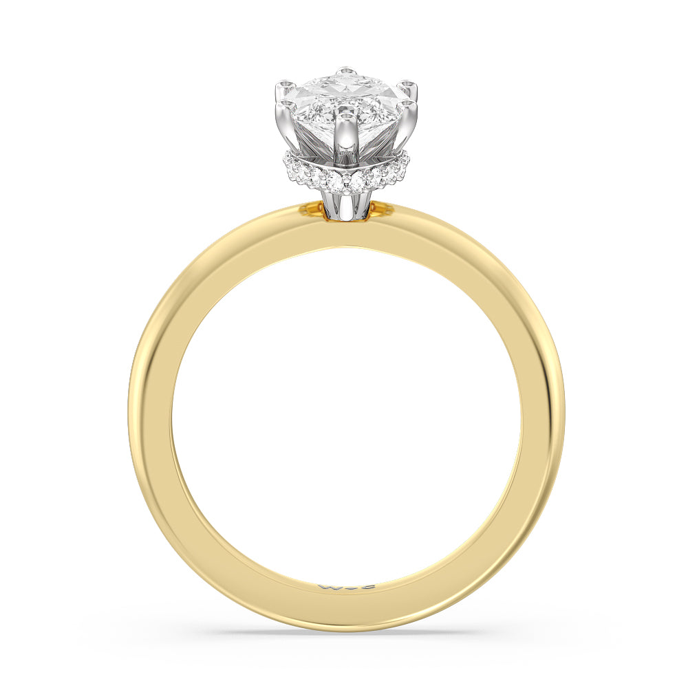Modern Fine Line Hidden Halo Engagement Ring with Marquise Cut Diamond in 14KT White & Yellow Gold view 2