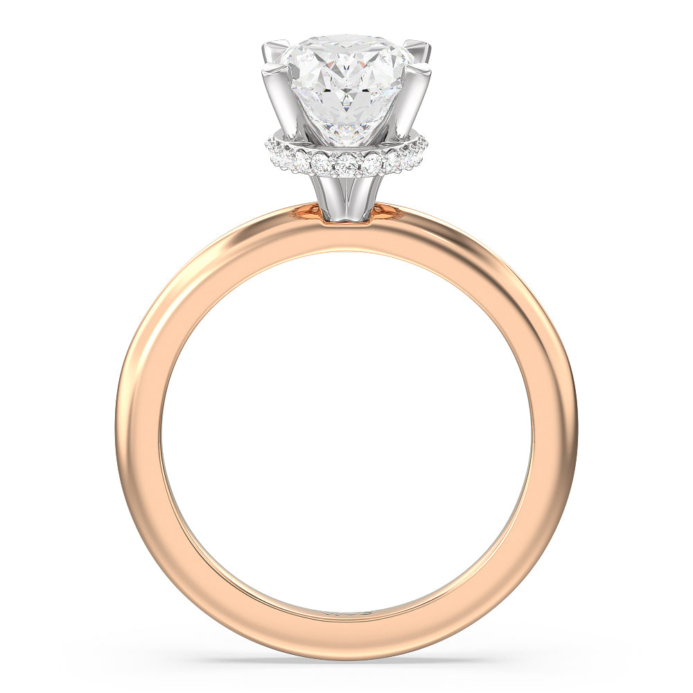 Modern Fine Line Hidden Halo Engagement Ring with Oval Cut Diamond in 14KT White & Rose Gold view 2