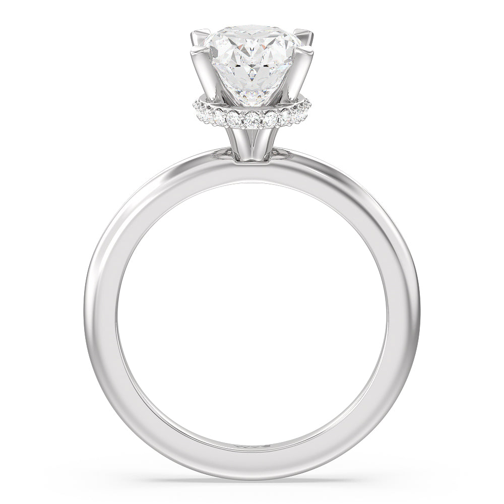 Modern Fine Line Hidden Halo Engagement Ring with Oval Cut Diamond in 14KT Platinum view 2