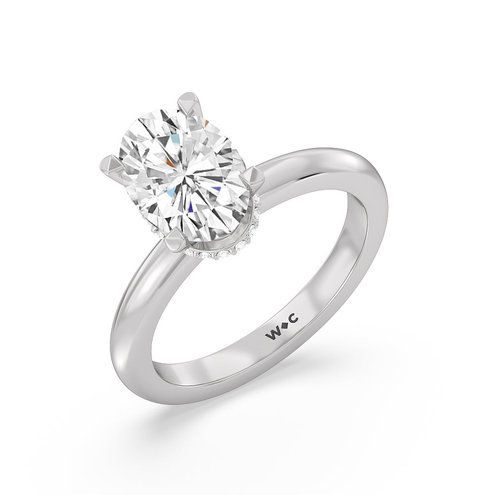 Modern Fine Line Hidden Halo Engagement Ring with Oval Cut Diamond in 14KT Platinum view 3