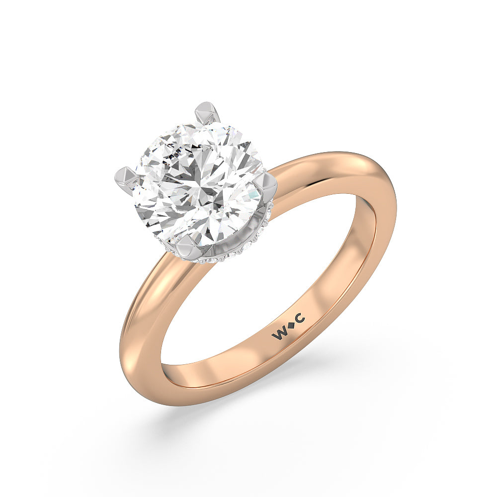 Modern Fine Line Hidden Halo Engagement Ring with Round Cut Diamond in 14KT White & Rose Gold view 3