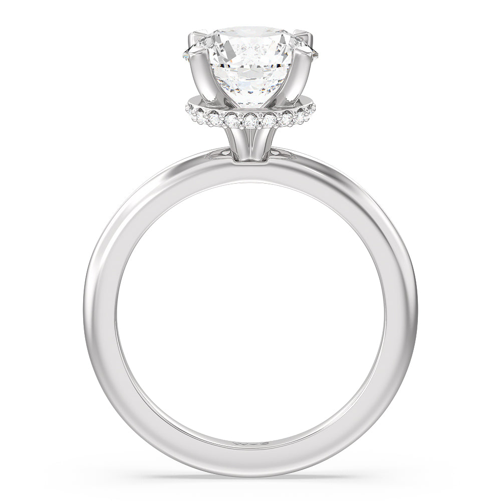 Modern Fine Line Hidden Halo Engagement Ring with Round Cut Diamond in 14KT Platinum view 2