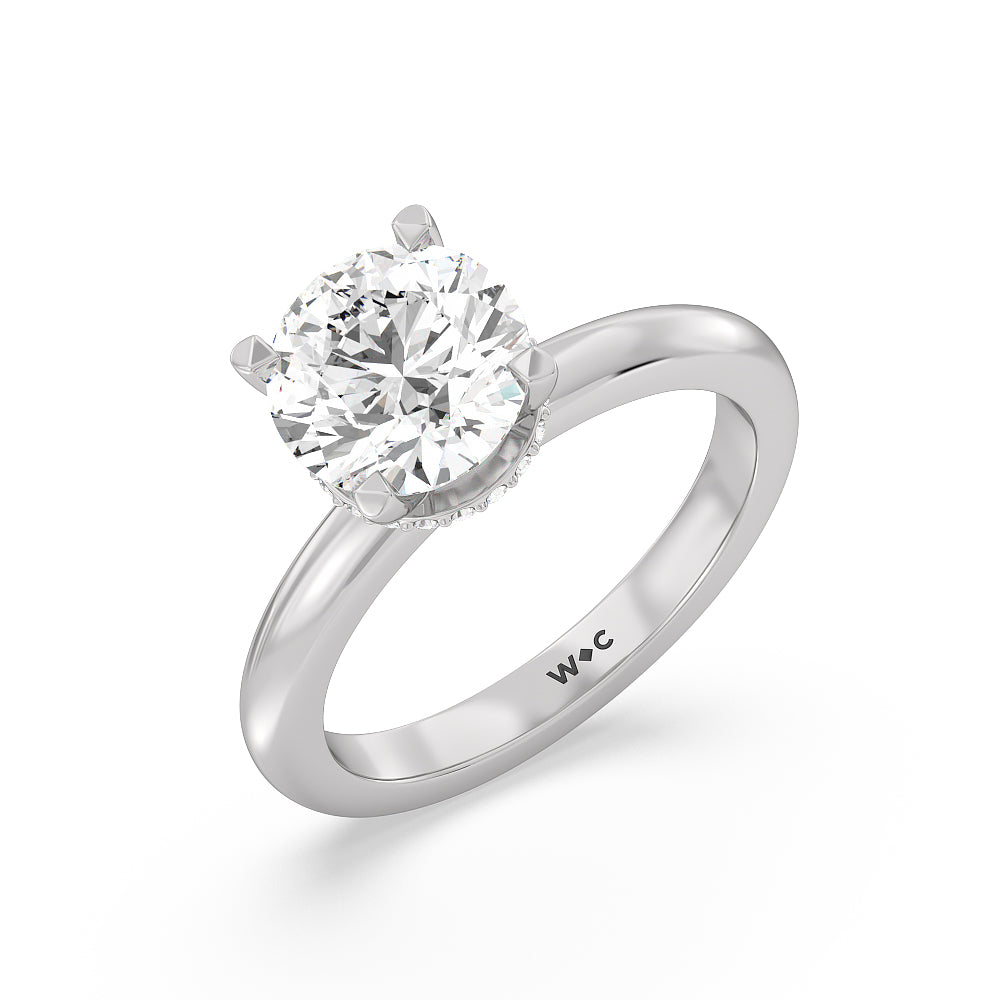 Modern Fine Line Hidden Halo Engagement Ring with Round Cut Diamond in 14KT Platinum view 3