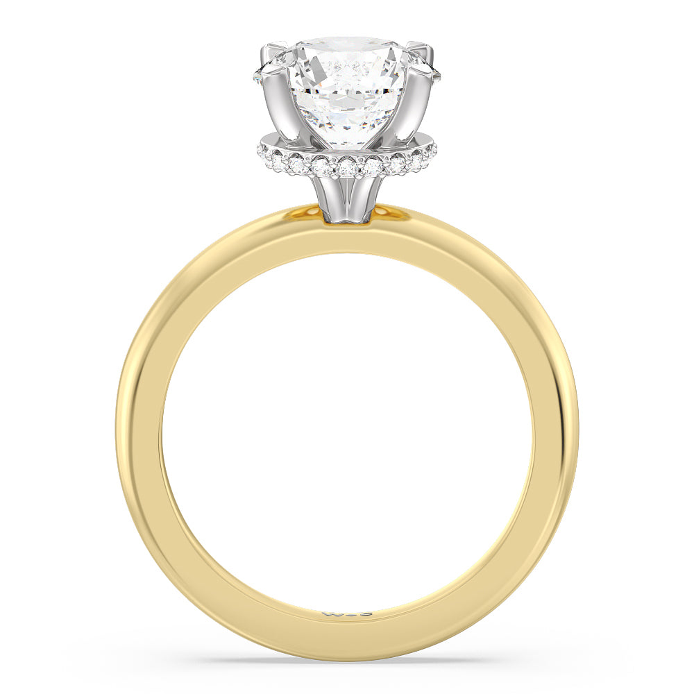 Modern Fine Line Hidden Halo Engagement Ring with Round Cut Diamond in 14KT White & Yellow Gold view 2