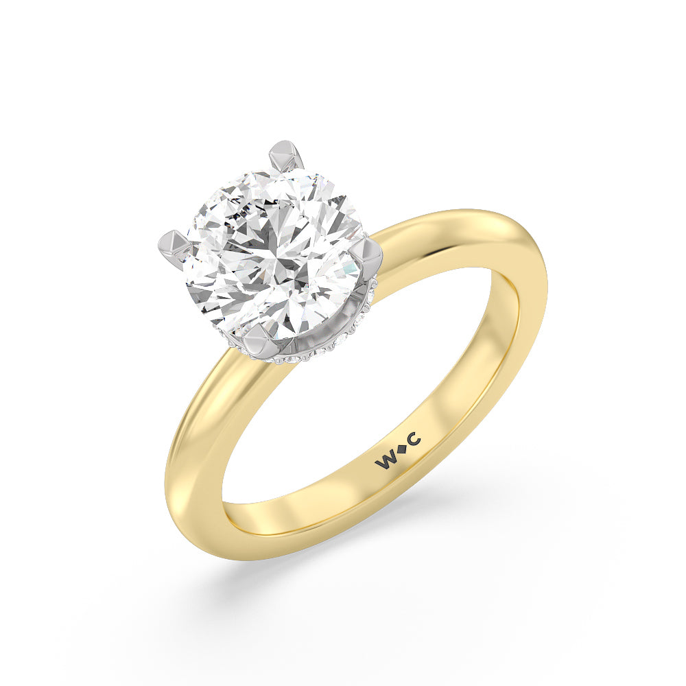 Modern Fine Line Hidden Halo Engagement Ring with Round Cut Diamond in 14KT White & Yellow Gold view 3