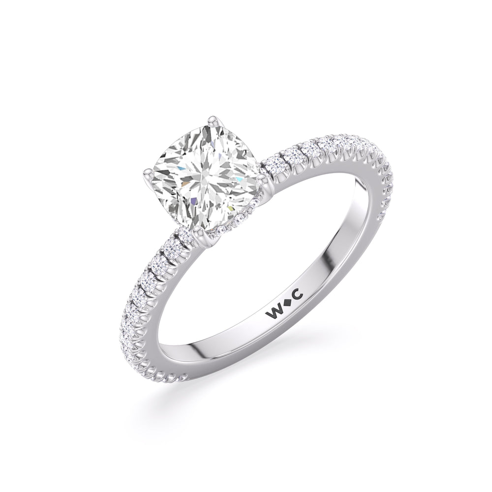 Cushion Cut Classic Hidden Halo Engagement Ring (E+ VVS+) with Lab Grown Diamond in 14KT Platinum view 3