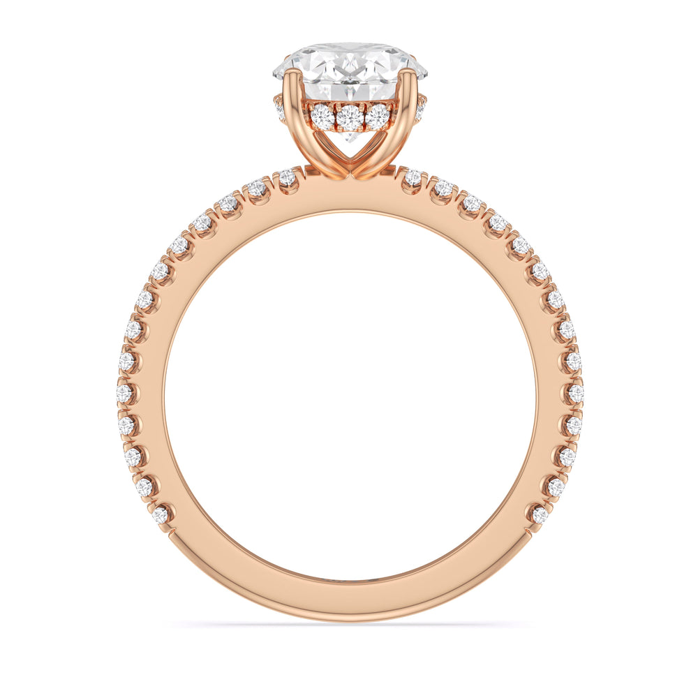 Oval Cut Classic Hidden Halo Engagement Ring (E+ VVS+) with Lab Grown Diamond in 14KT Rose Gold view 3