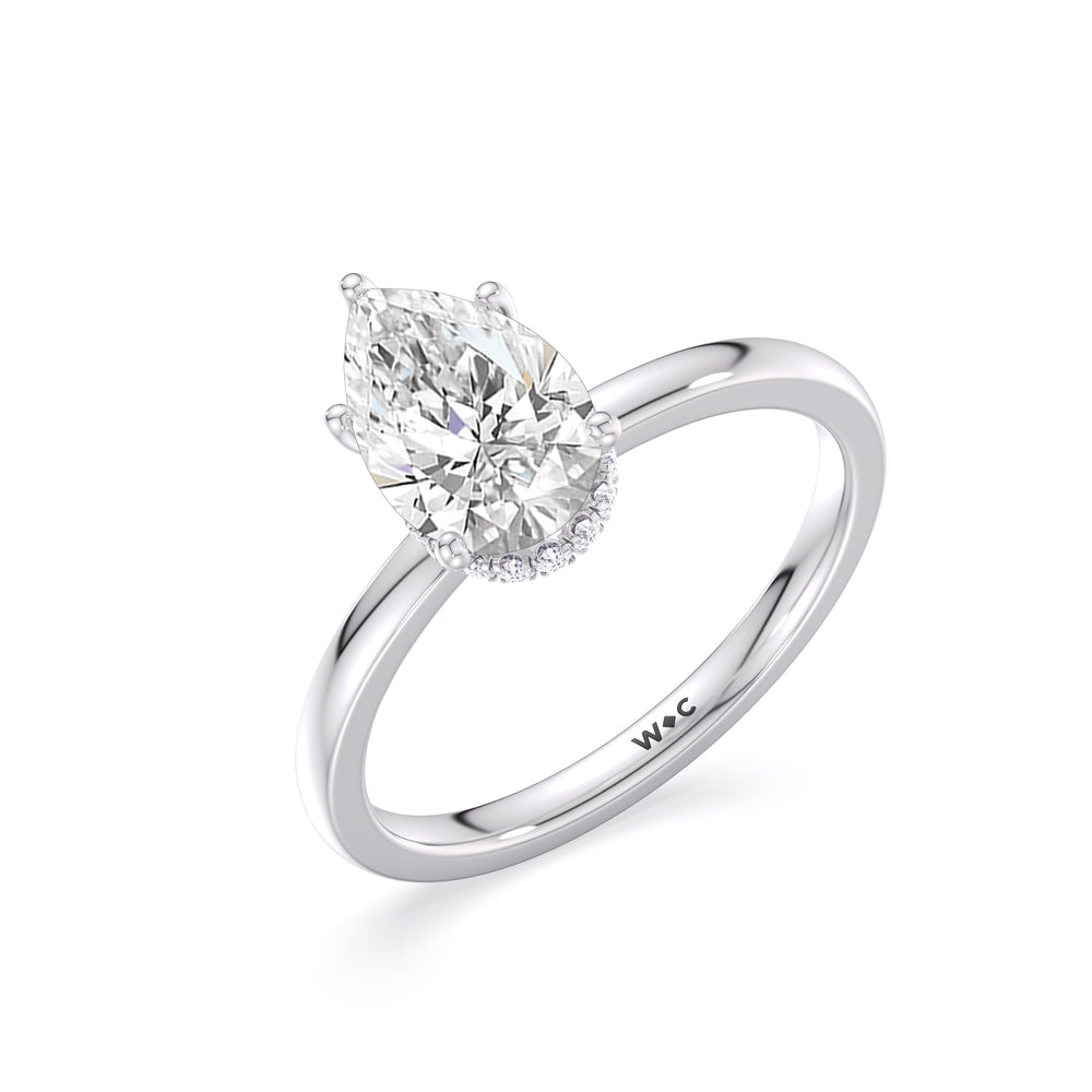 Modern Fine Line High Hidden Halo Solitaire Ring with Pear Cut Diamond in 14KT Platinum view 3