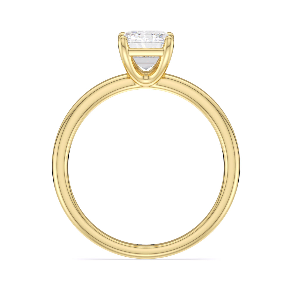 Emerald Cut Classic Four Prong Petite Comfort Fit Solitaire Engagement Ring with Lab Grown Diamond in 14KT Yellow Gold view 3
