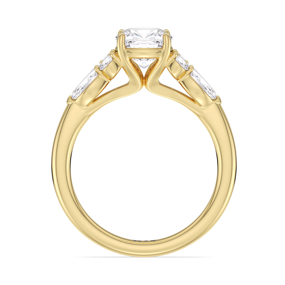 Cushion Cut Trio Cluster Engagement Ring with Lab Grown Diamond in 14KT Yellow Gold view 2