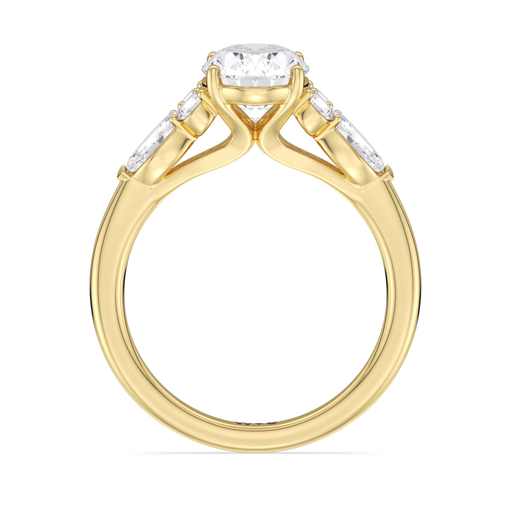 Oval Cut Trio Cluster Engagement Ring with Lab Grown Diamond in 14KT Yellow Gold view 3