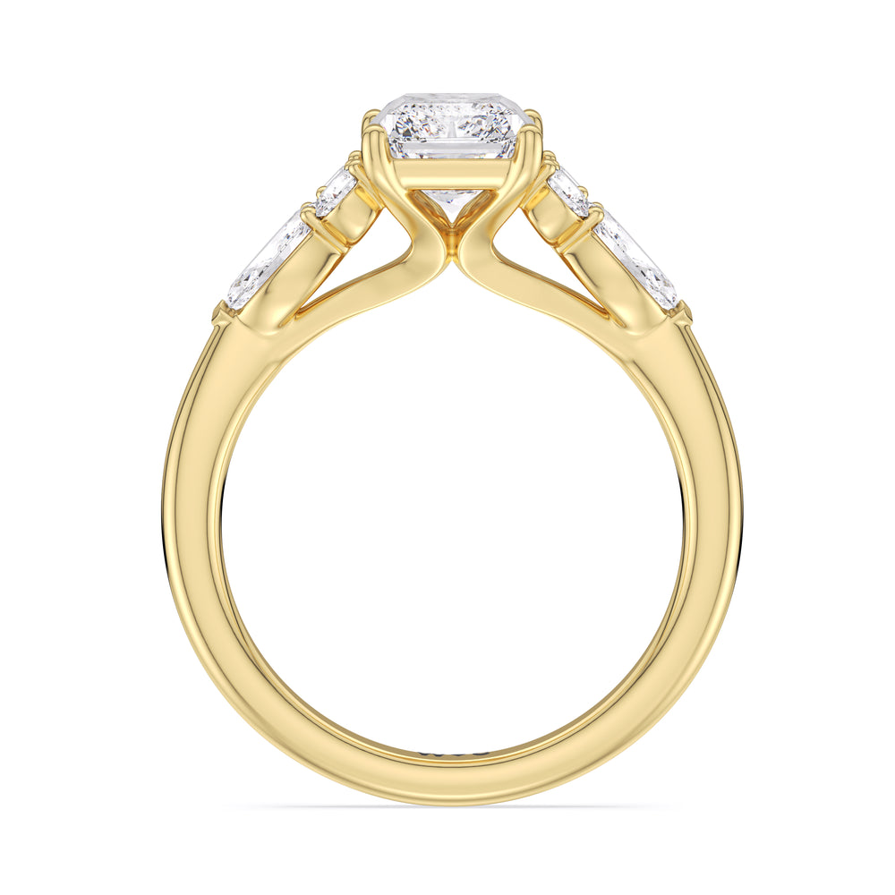 Radiant Cut Trio Cluster Engagement Ring with Lab Grown Diamond in 14KT Yellow Gold view 2