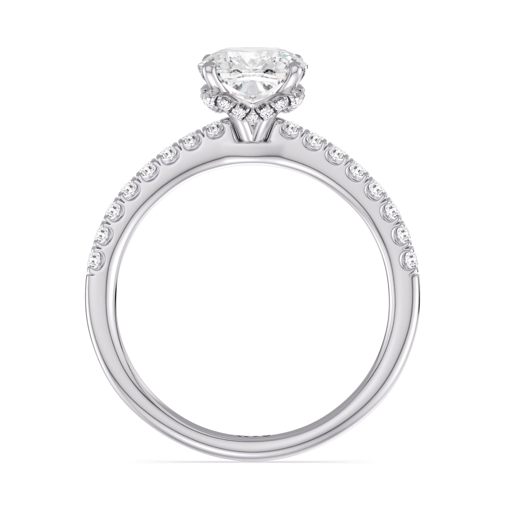Chevron Hidden Halo Engagement Ring with Cushion Cut Diamond in 14KT Platinum view 2