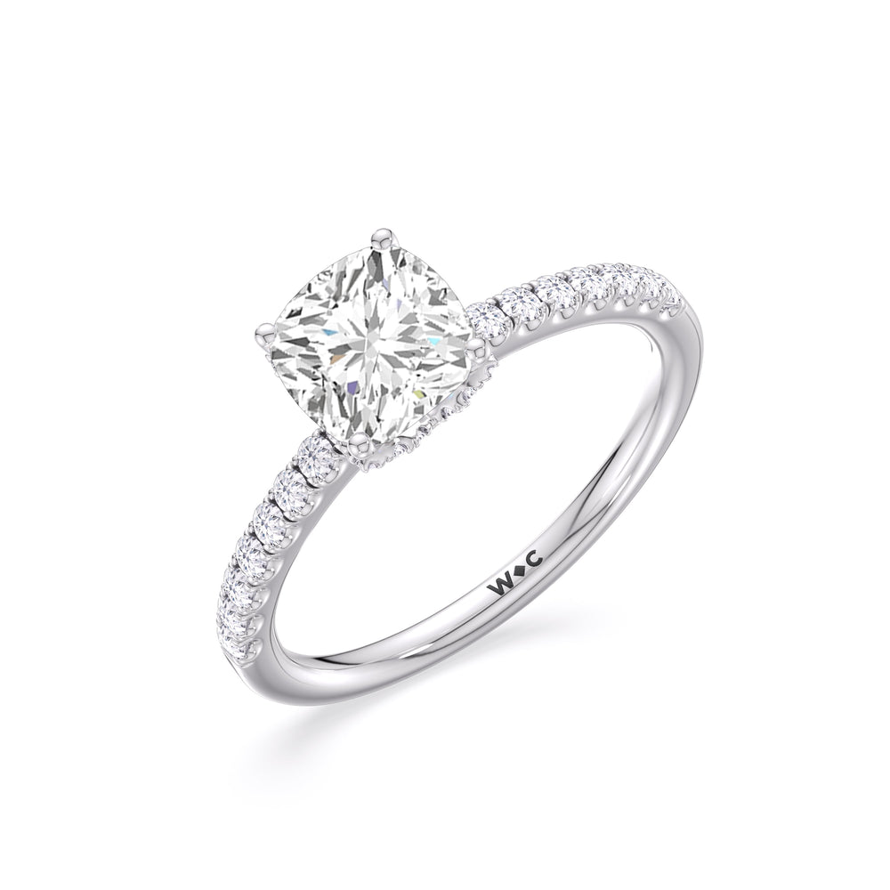Chevron Hidden Halo Engagement Ring with Cushion Cut Diamond in 14KT Platinum view 3