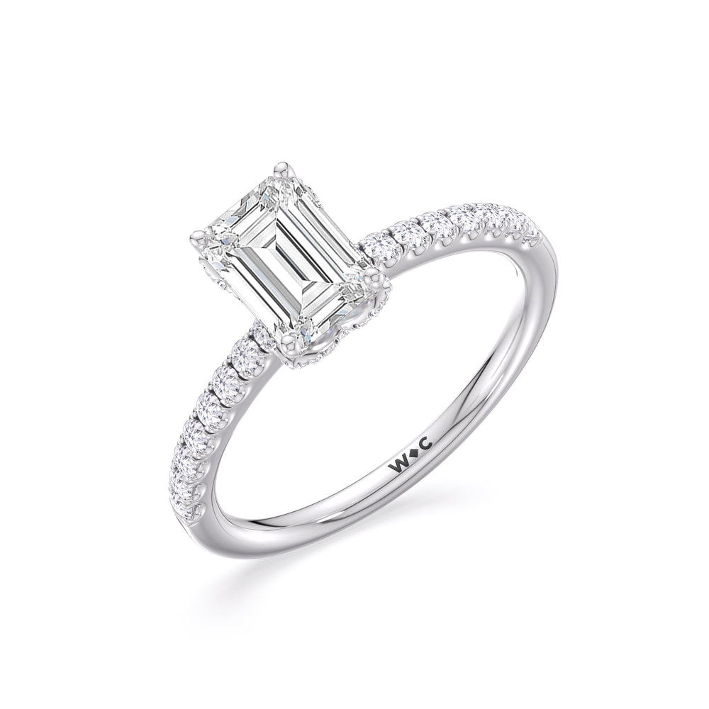 Chevron Hidden Halo Engagement Ring with Emerald Cut Diamond in 14KT Platinum view 3